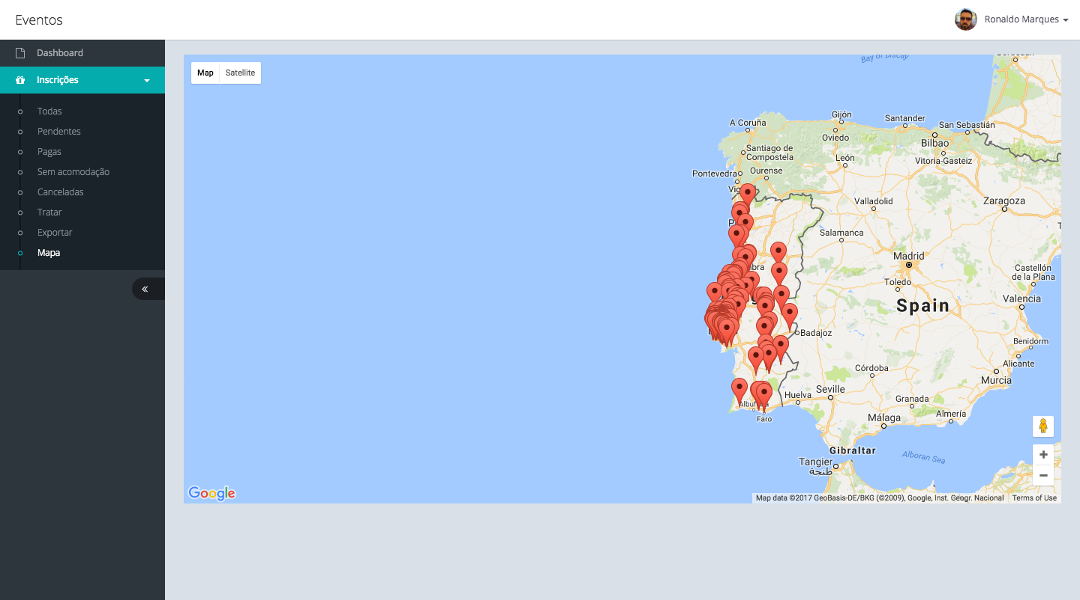 Mapa das inscrições